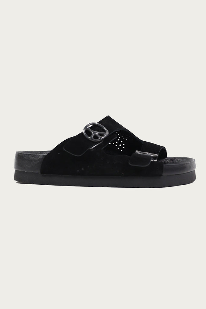 Needles - Suede Leather Double Strap Sandal - Black - Canoe Club