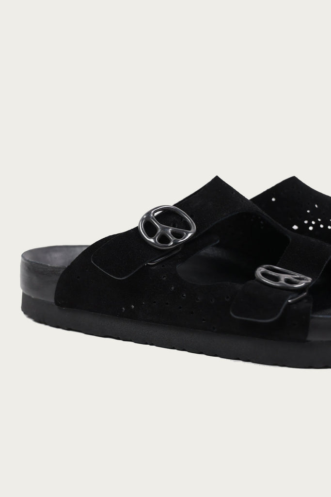 Needles - Suede Leather Double Strap Sandal - Black - Canoe Club