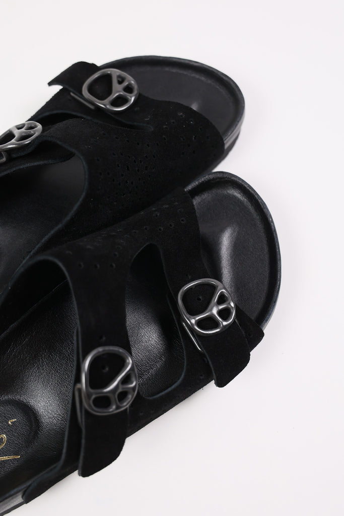 Needles - Suede Leather Double Strap Sandal - Black - Canoe Club