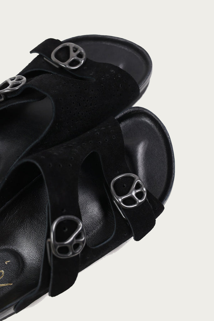 Needles - Suede Leather Double Strap Sandal - Black - Canoe Club