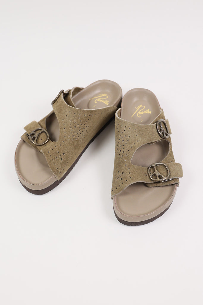 Needles - Suede Leather Double Strap Sandal - Taupe - Canoe Club