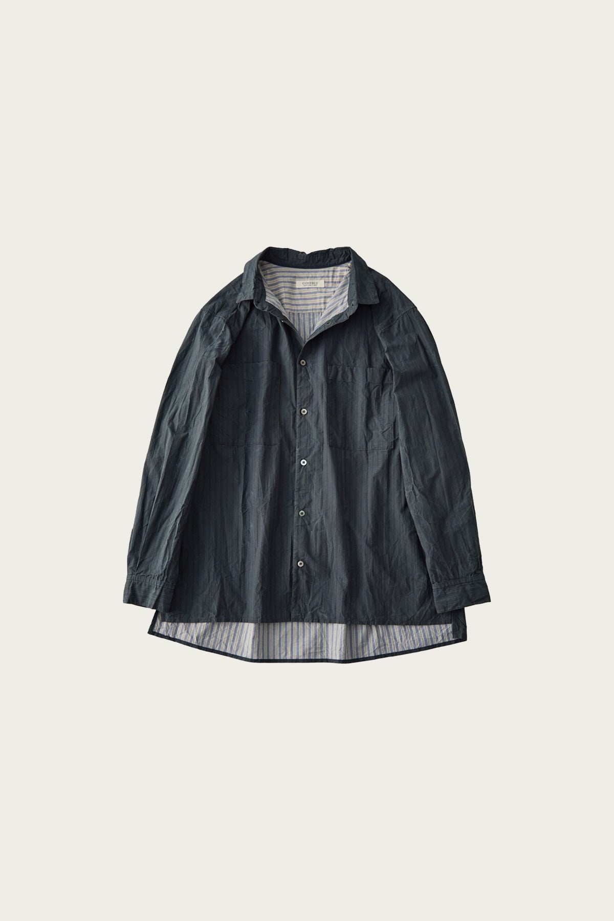 CONFECT - Pigment Coated Stripe Shirt - Medium Blue - Canoe Club