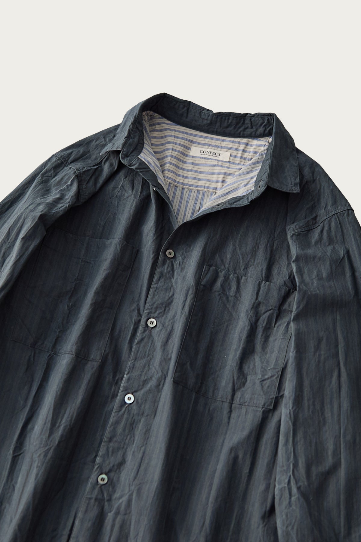 CONFECT - Pigment Coated Stripe Shirt - Medium Blue - Canoe Club