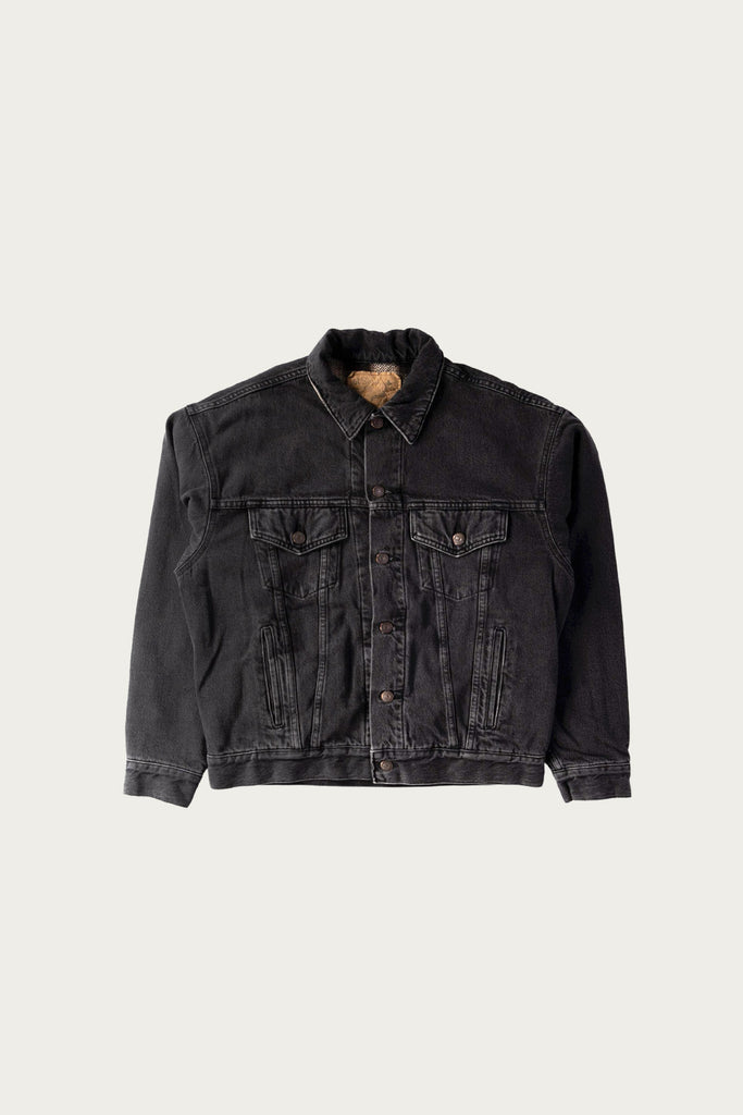 orSlow - Organic Cotton Flannel Check Lining Black Denim Jacket - Black Denim Stone - Canoe Club