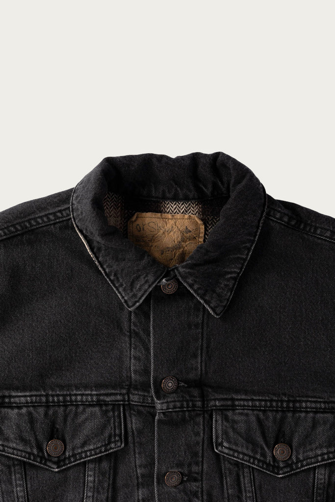 orSlow - Organic Cotton Flannel Check Lining Black Denim Jacket - Black Denim Stone - Canoe Club