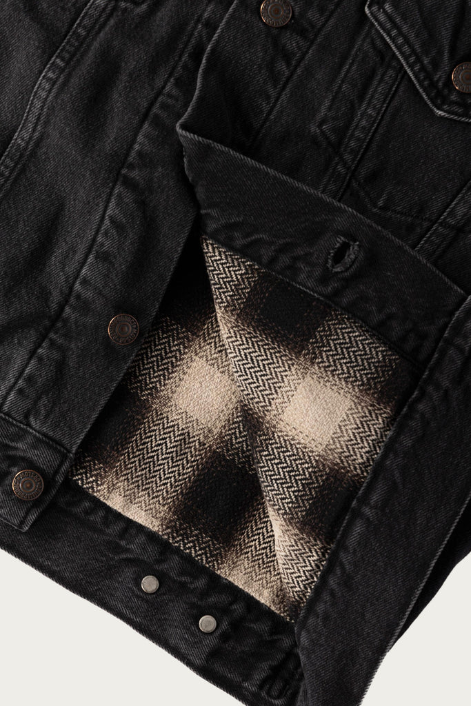 orSlow - Organic Cotton Flannel Check Lining Black Denim Jacket - Black Denim Stone - Canoe Club