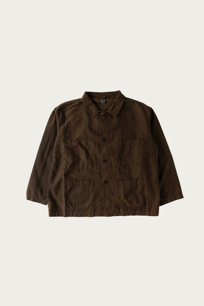 orSlow - Cotton Linen Moleskin Relax Fit Simple Work Jacket - Coffee Brown - Canoe Club