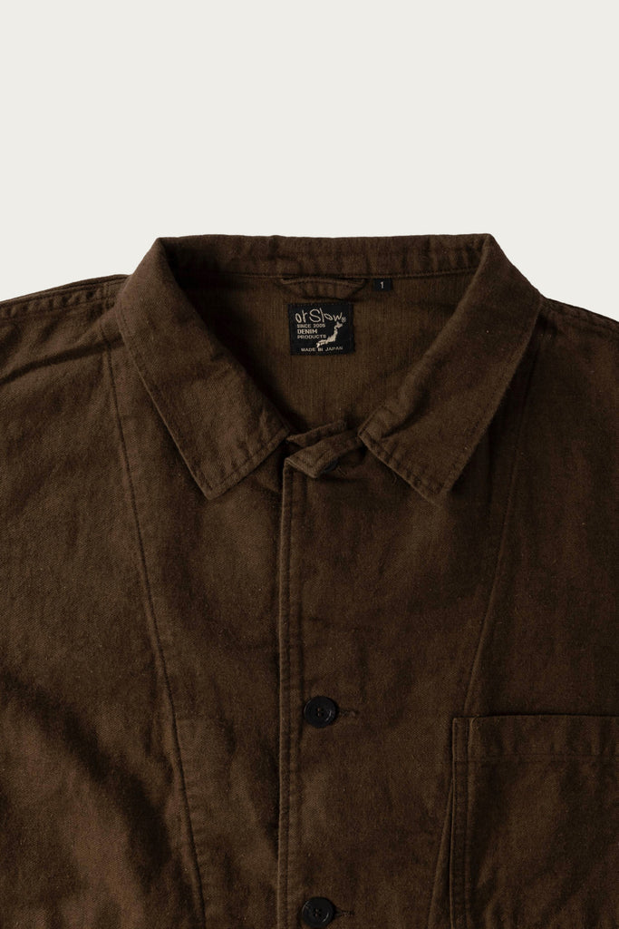 orSlow - Cotton Linen Moleskin Relax Fit Simple Work Jacket - Coffee Brown - Canoe Club