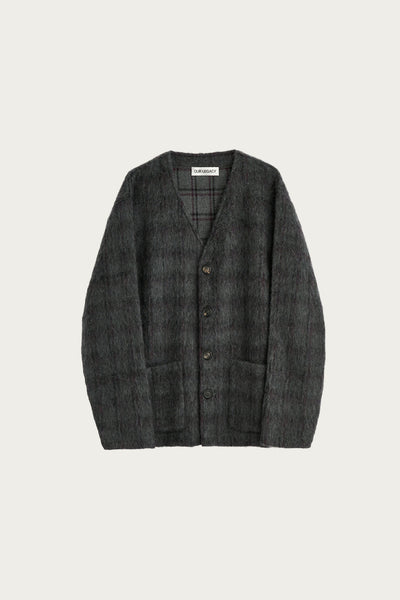 Our Legacy Cardigan | Fuzzed Plum Check Hairy Wool | Canoe Club