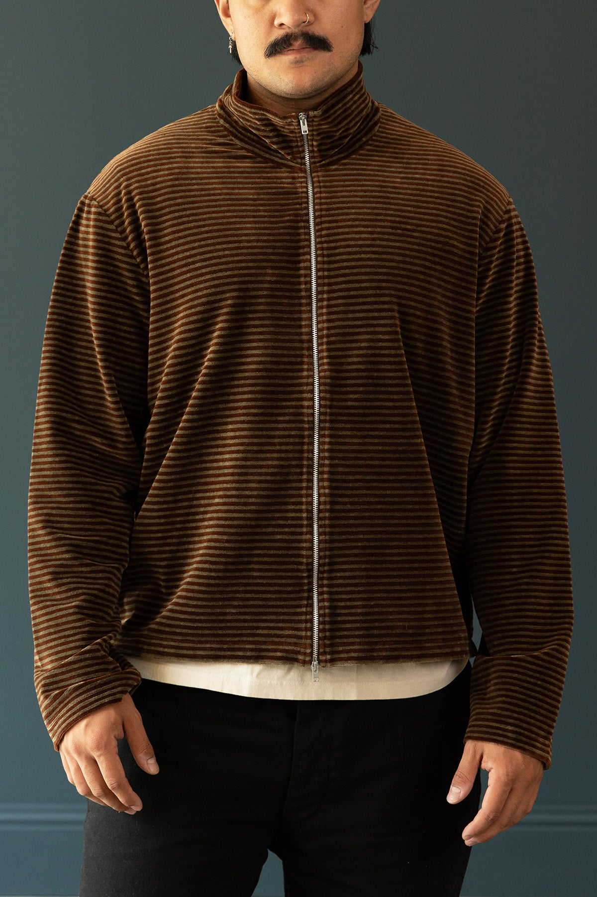 Our Legacy Shrunken Fullzip Polo | Scoobie Stripe Velour