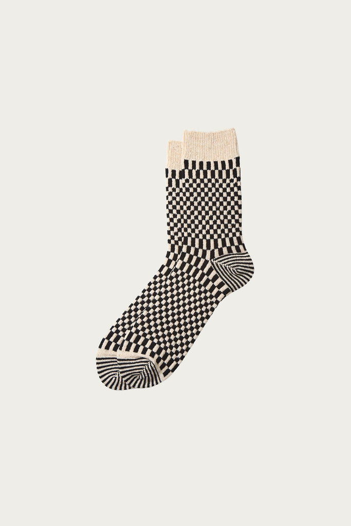 Rototo - Checkerboard Pattern Socks - Black - Canoe Club