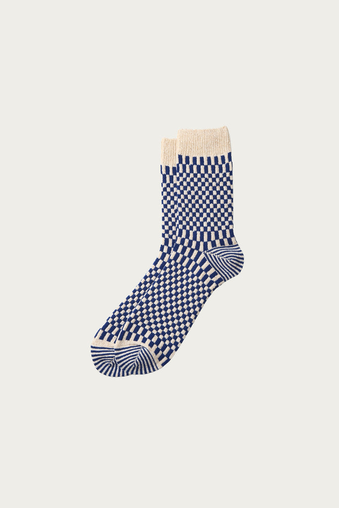 Rototo - Checkerboard Pattern Socks - Blue - Canoe Club
