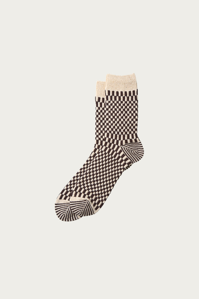Rototo - Checkerboard Pattern Socks - Brown - Canoe Club