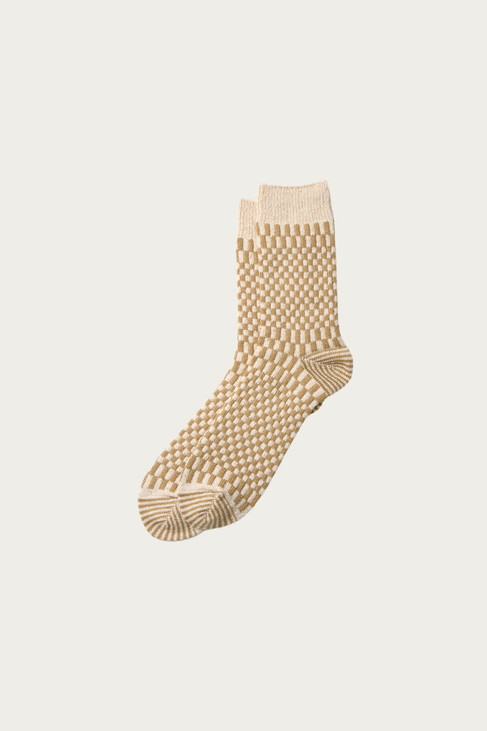 Rototo - Checkerboard Pattern Socks - Khaki - Canoe Club