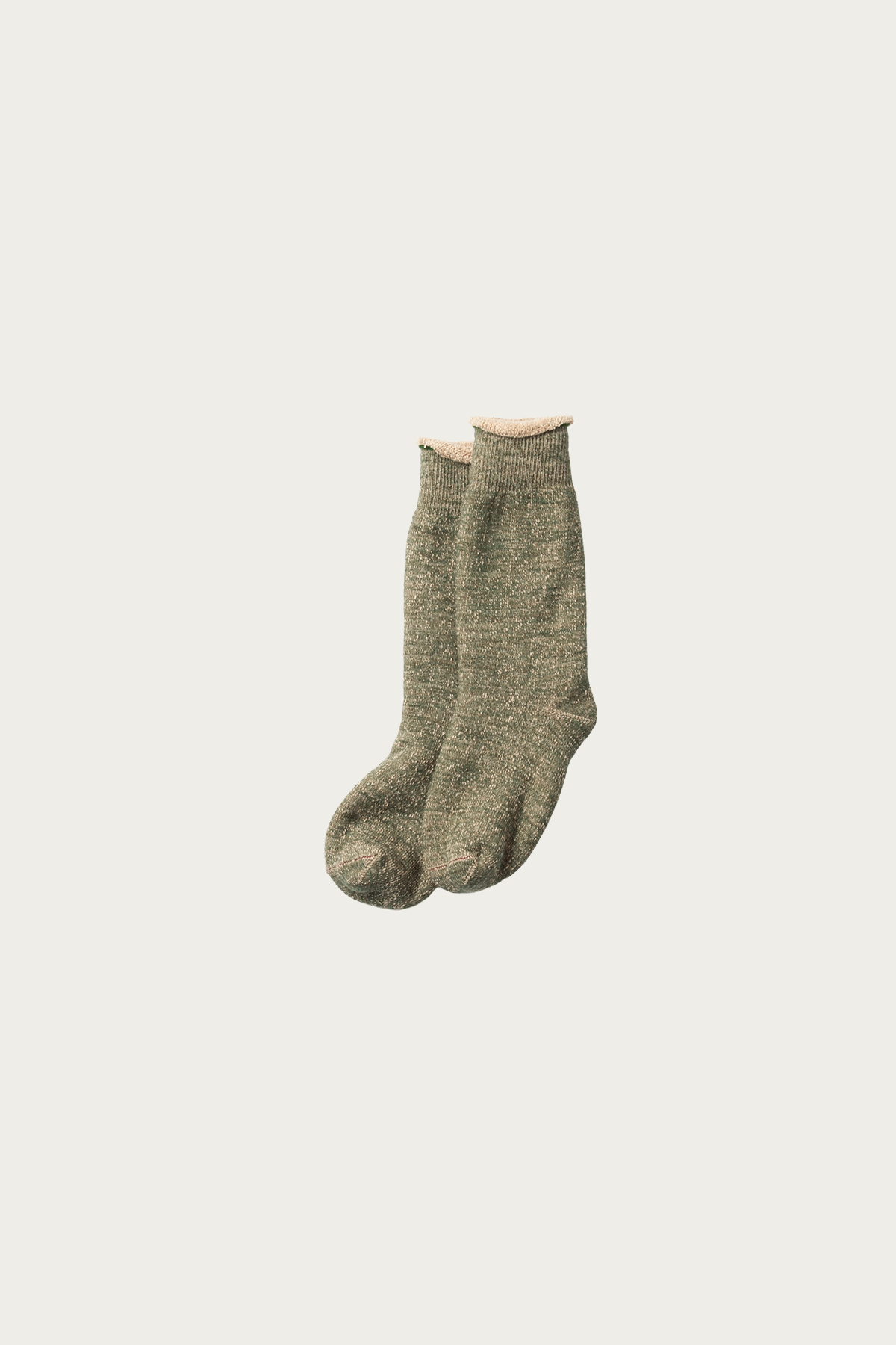 Rototo - Double Face Crew Socks "Merinowool & Brown OG" - Green / Brown - Canoe Club
