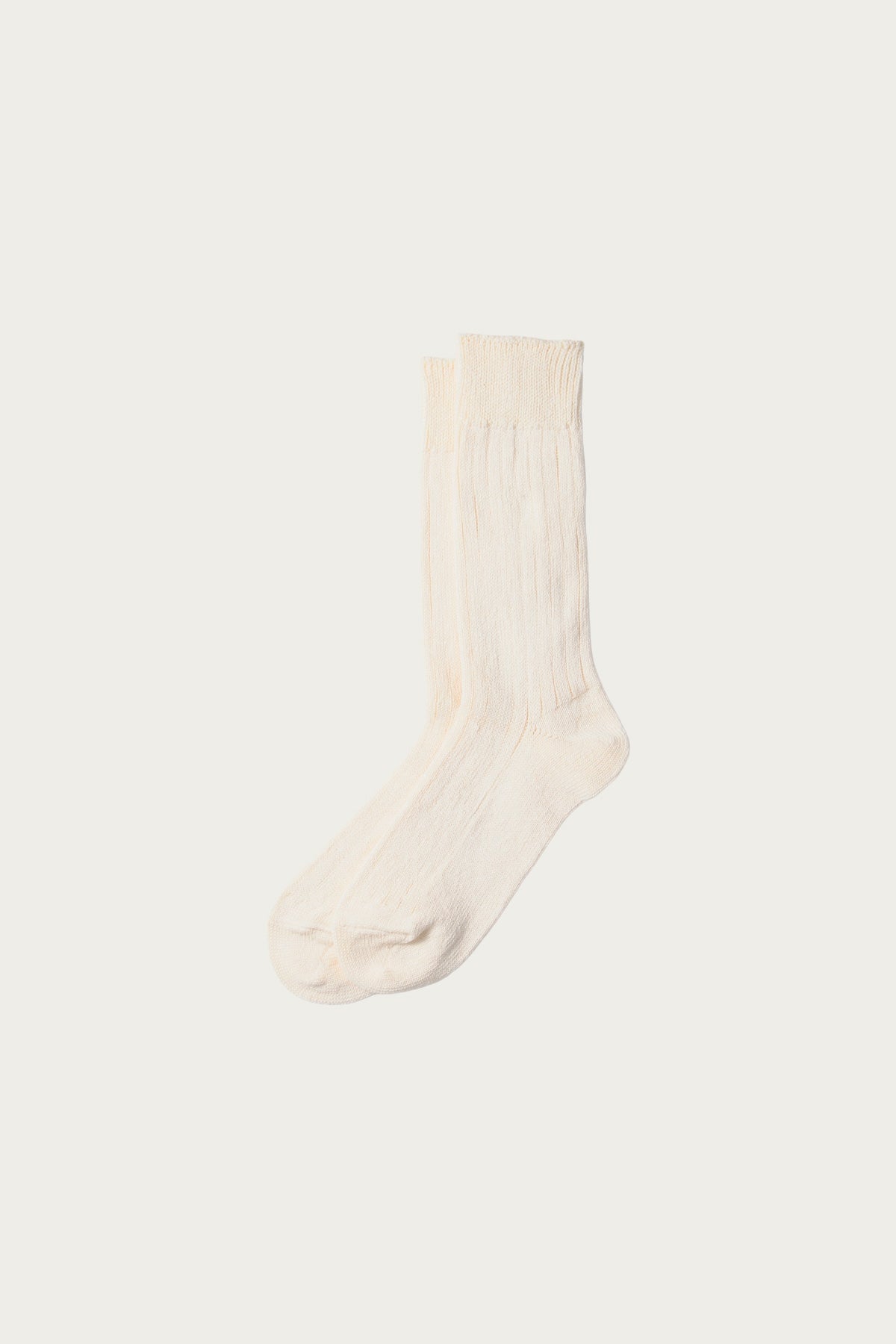 Rototo - Linen Cotton Ribbed Crew Socks - Ecru - Canoe Club