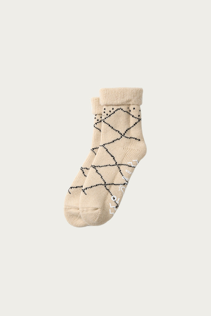 Rototo - Merino Lambs Wool Room Socks "Beni Ouarain" - Ecru/Black - Canoe Club