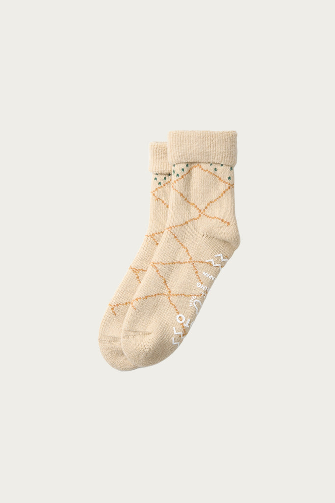 Rototo - Merino Lambs Wool Room Socks "Beni Ouarain" - Ecru/Yellow - Canoe Club