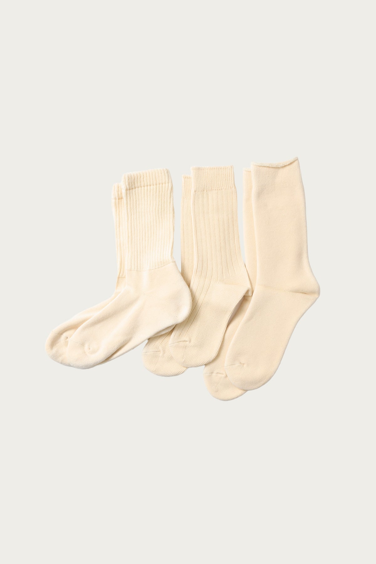 Rototo - Organic Daily 3 Pack Crew Socks - Ecru - Canoe Club