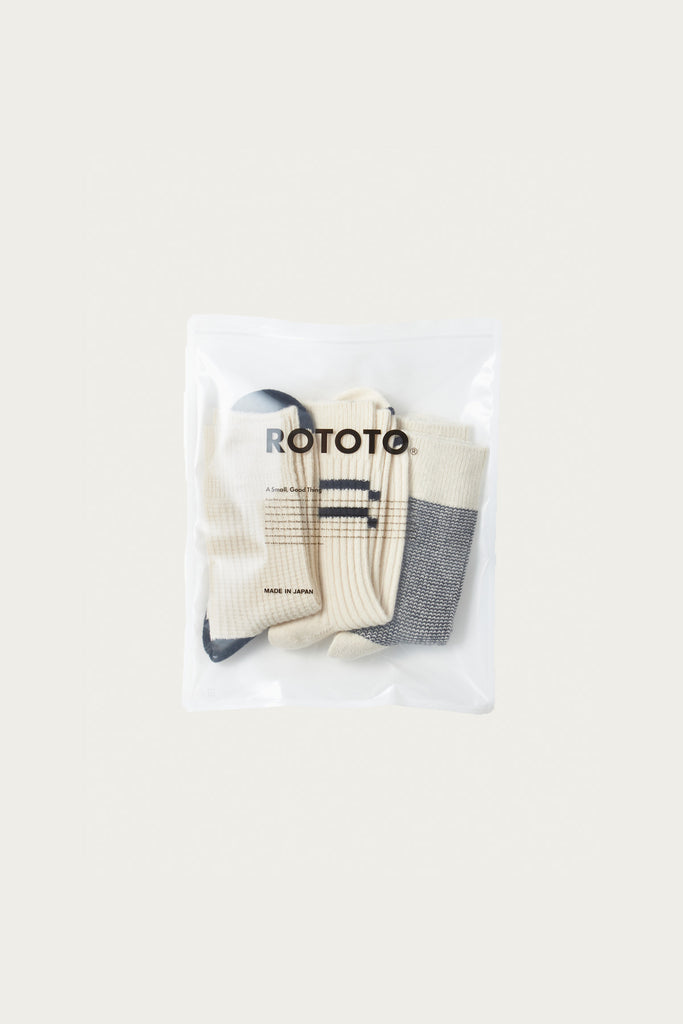 Rototo - Recycled Cotton/Wool Daily 3 Pack - Off White/Black - Canoe Club