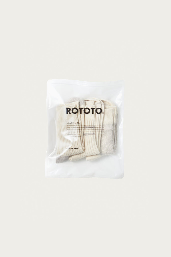 Rototo - Recycled Cotton/Wool Daily 3 Pack - Off White/Gray - Canoe Club