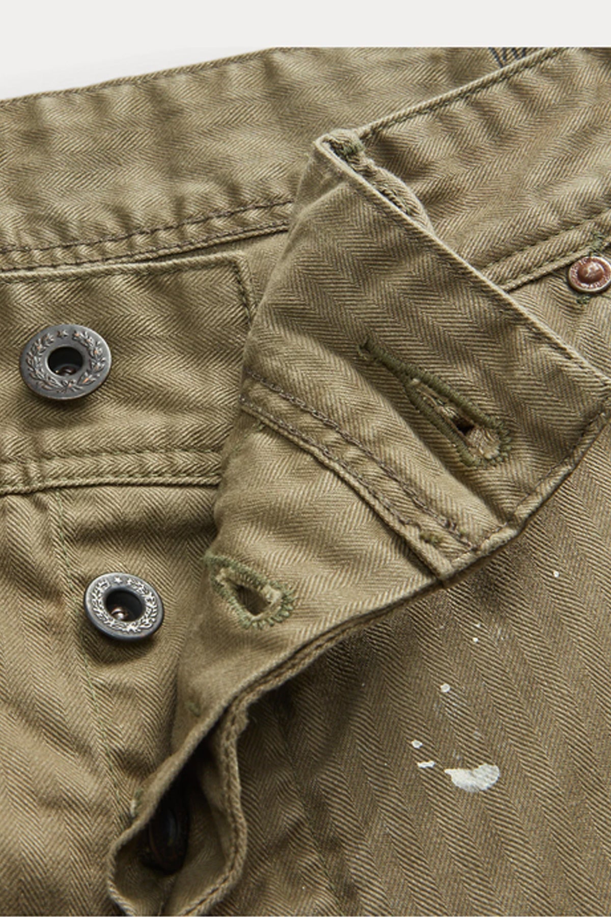 RRL - Distressed Herringbone Carpenter Pant - Olive - Canoe Club