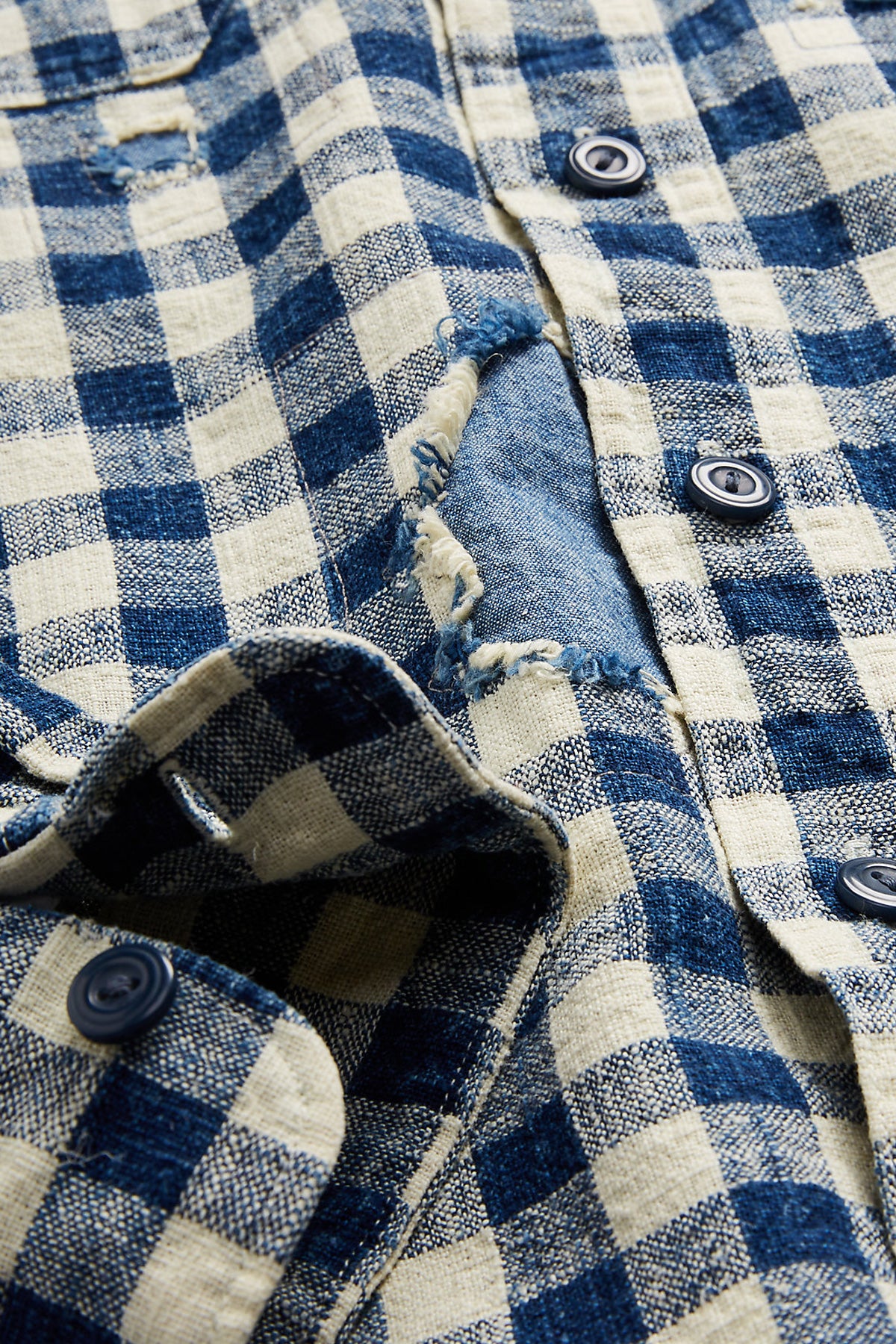 RRL - Indigo Checked Linen-Cotton Workshirt - Indigo/Cream - Canoe Club
