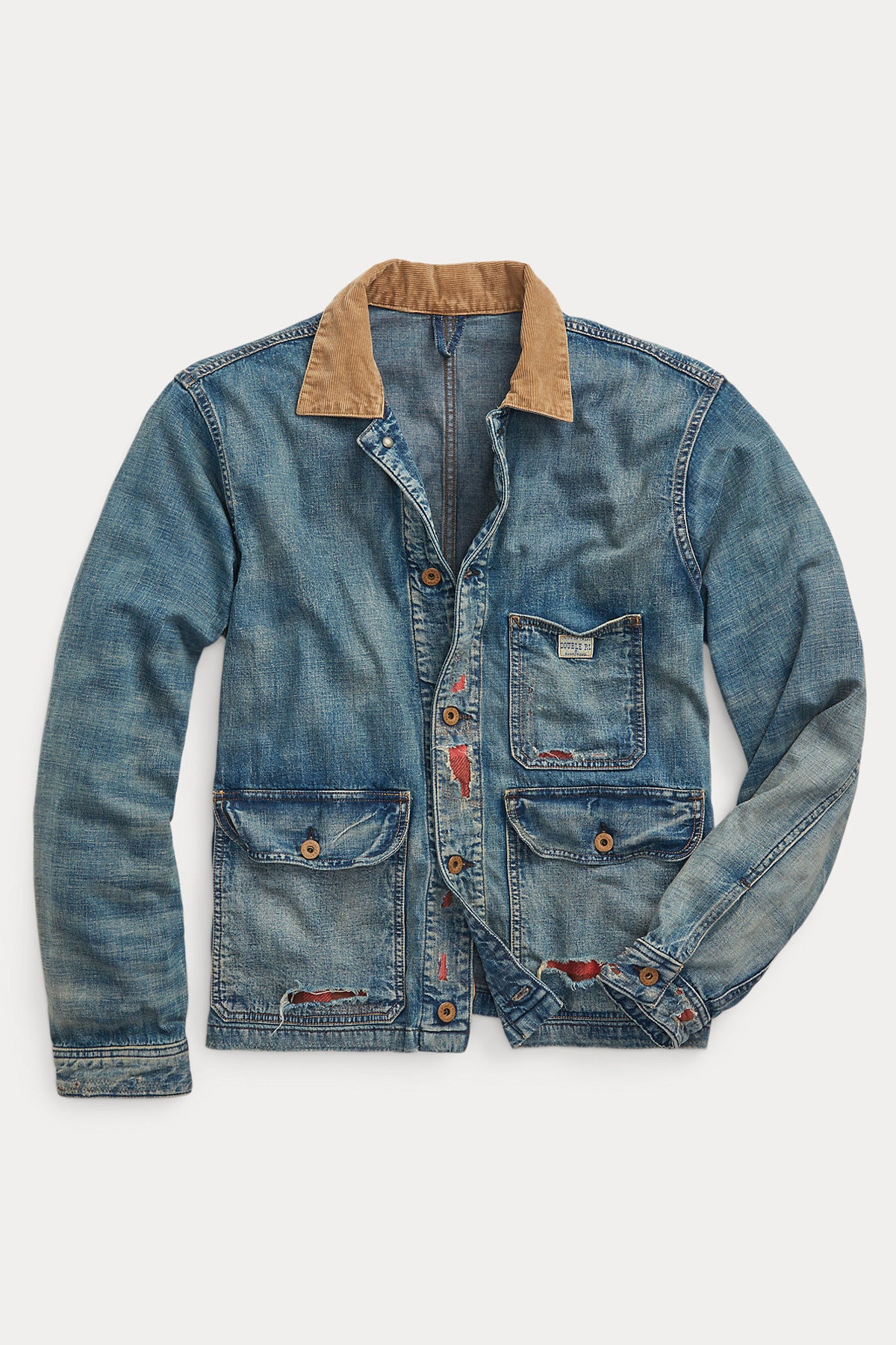 Indigo Cotton Linen Denim Work Jacket   Repaired Campton Wash