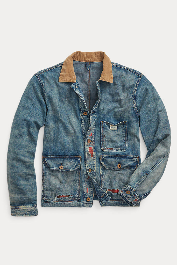 RRL Indigo Cotton-Linen Denim Work Jacket | Repaired Campton Wash ...