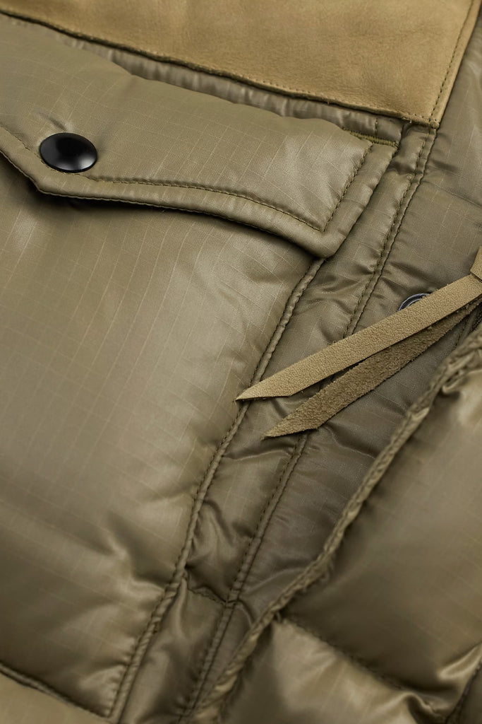 RRL - Leather-Yoke Quilted Ripstop Vest - Vintage Olive - Canoe Club