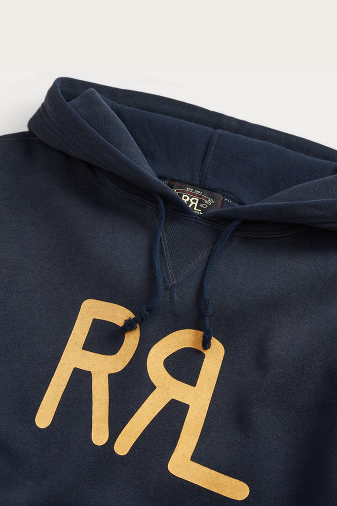 RRL - Logo Fleece Hoodie w/ Patch Pocket - Faded Navy - Canoe Club