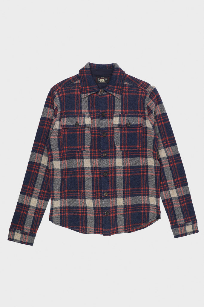 RRL - Longsleeve Wool/Cotton Blend Matlock Sweater Workshirt - Red/Blue Multi - Canoe Club