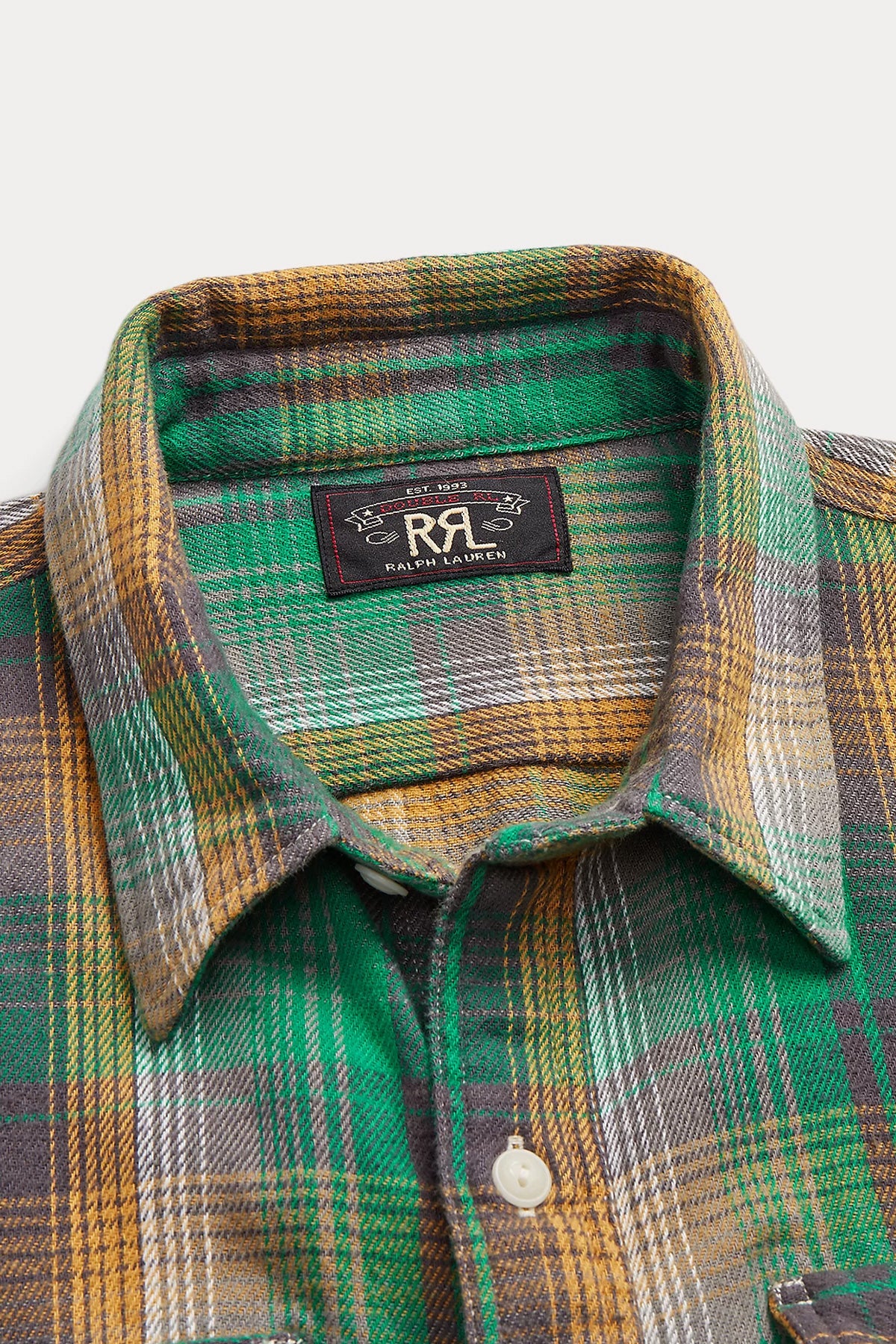 RRL Plaid Twill Workshirt | Green/Yellow | Canoe Club