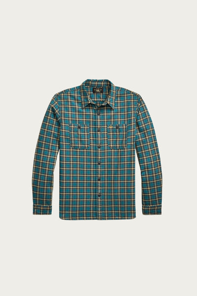 RRL Plaid Twill Workshirt | Teal/Multi | Canoe Club