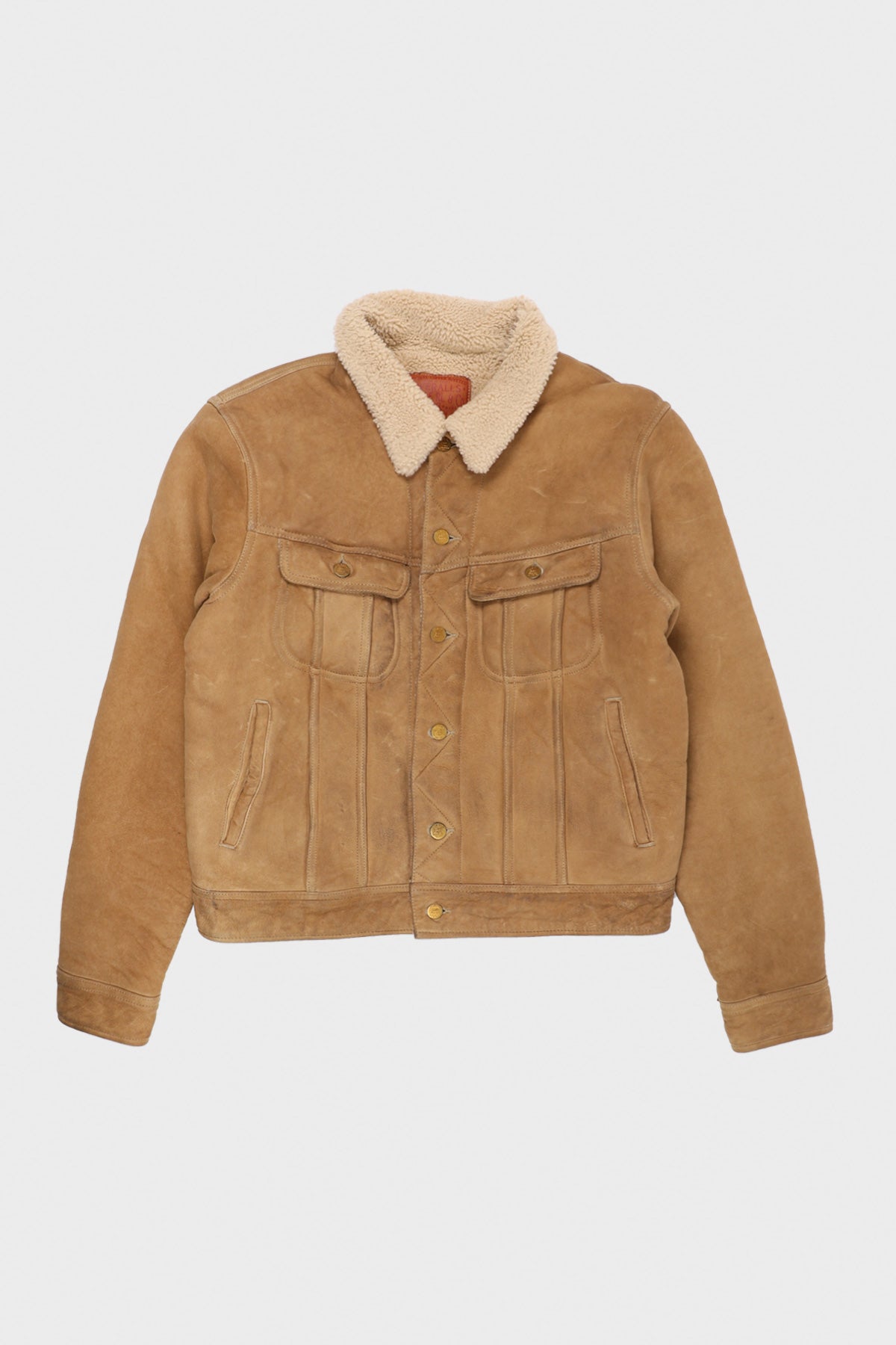 RRL - Shearling Lined Suede Trucker Jacket - Khaki - Canoe Club