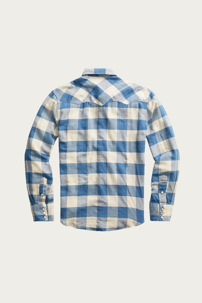 RRL - Slim Fit Plaid Twill Western Shirt - Indigo/Cream - Canoe Club