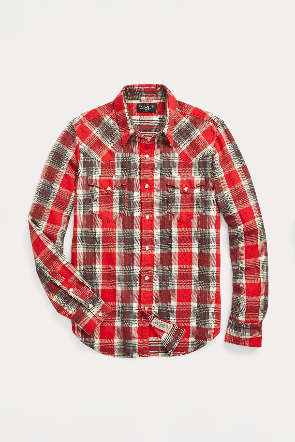 RRL - Slim Fit Plaid Twill Western Shirt - Red/Grey - Canoe Club
