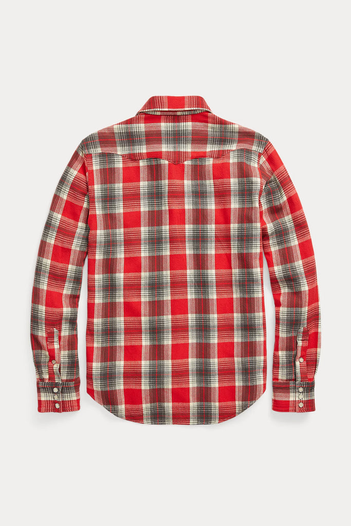 RRL - Slim Fit Plaid Twill Western Shirt - Red/Grey - Canoe Club