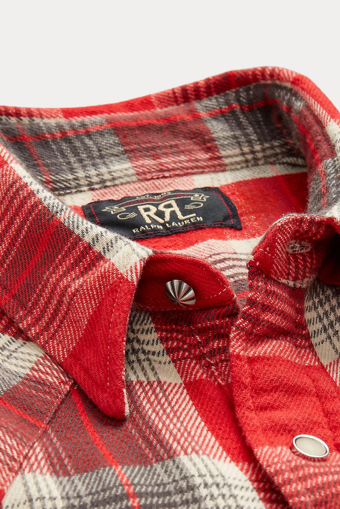 RRL - Slim Fit Plaid Twill Western Shirt - Red/Grey - Canoe Club