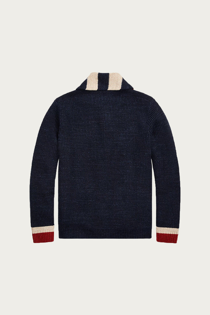 RRL - Striped-Trim Cotton-Wool Cardigan - Dark Indigo Multi - Canoe Club