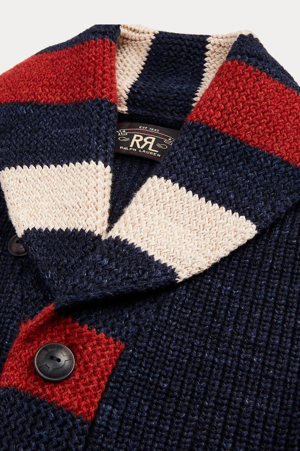 RRL - Striped-Trim Cotton-Wool Cardigan - Dark Indigo Multi - Canoe Club