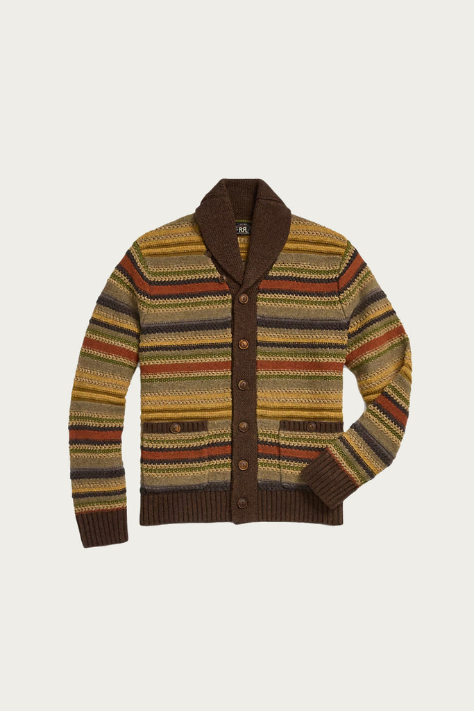 RRL - Striped Wool Shawl-Collar Cardigan - Brown Multi - Canoe Club