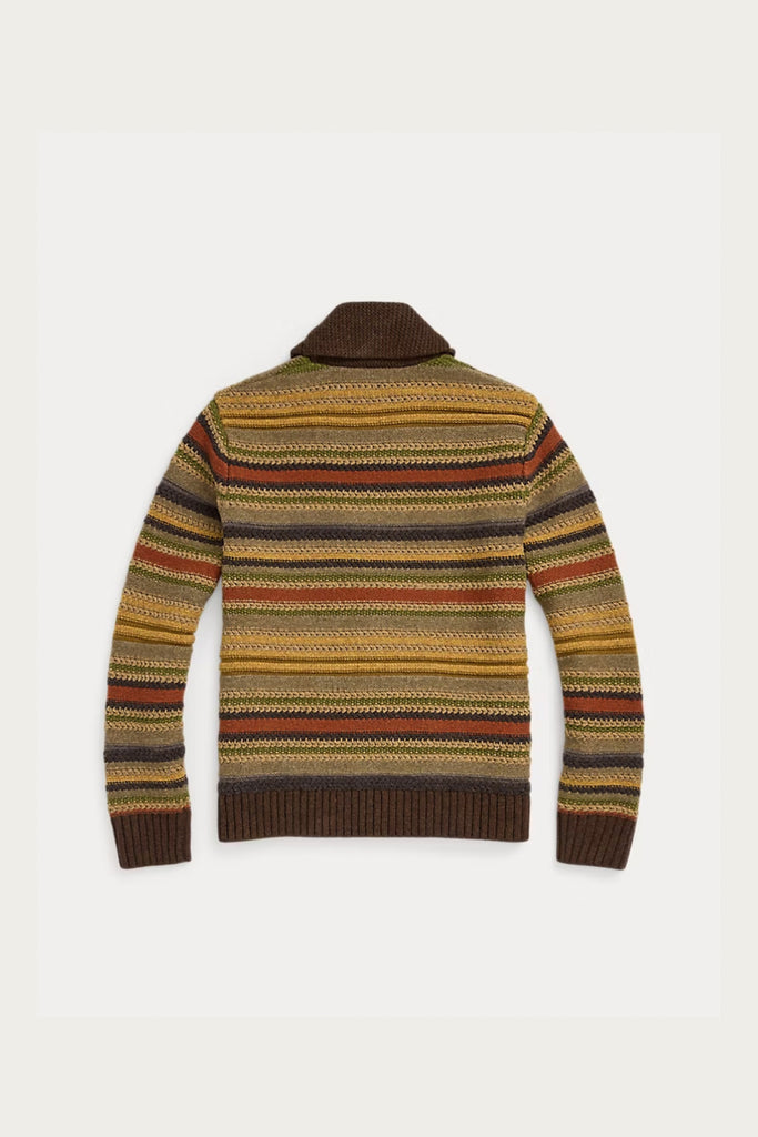 RRL - Striped Wool Shawl-Collar Cardigan - Brown Multi - Canoe Club