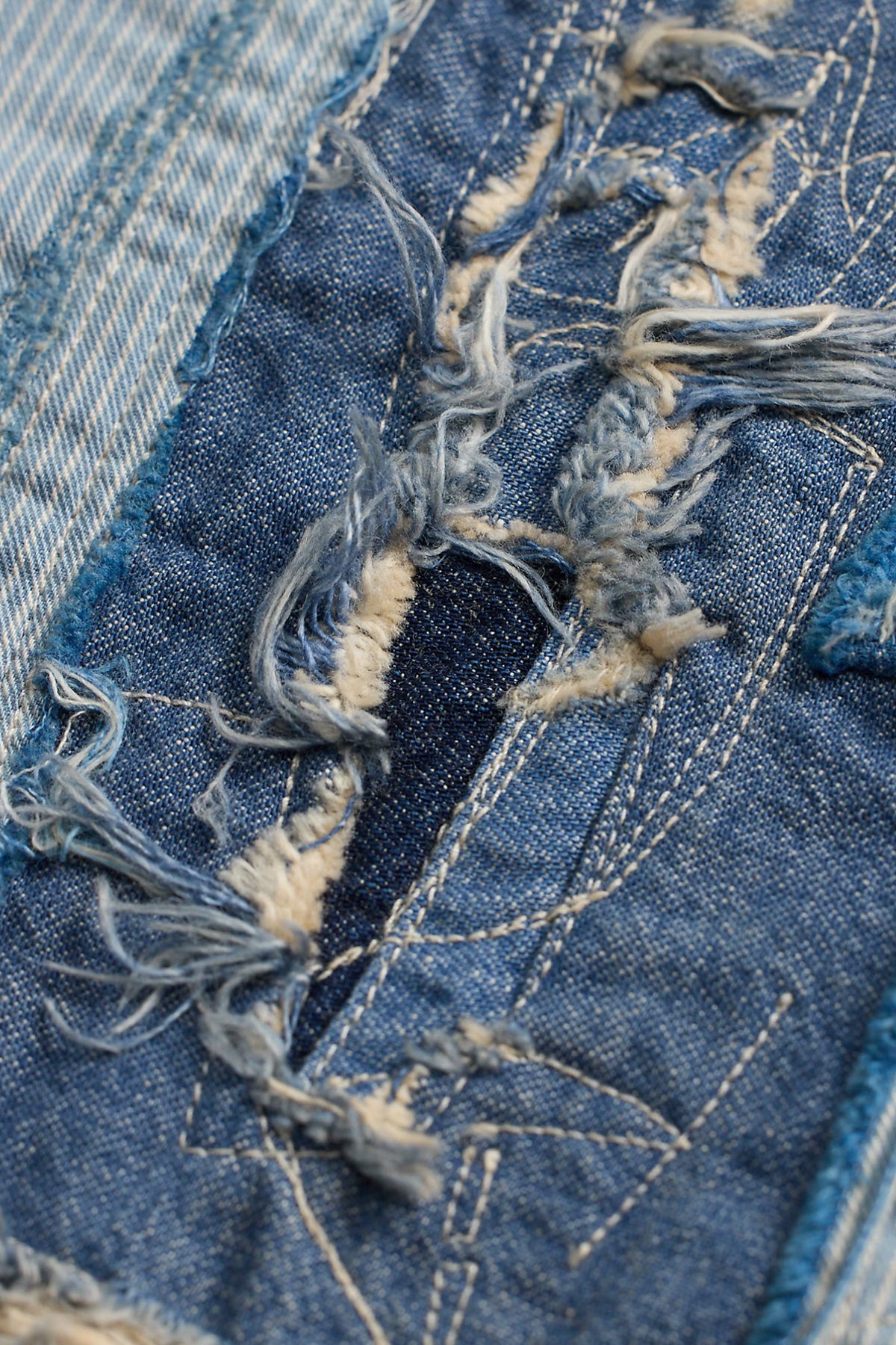 RRL - Vintage 5-Pocket Repaired Indigo Pant - Destroyed Repair Stripe - Canoe Club