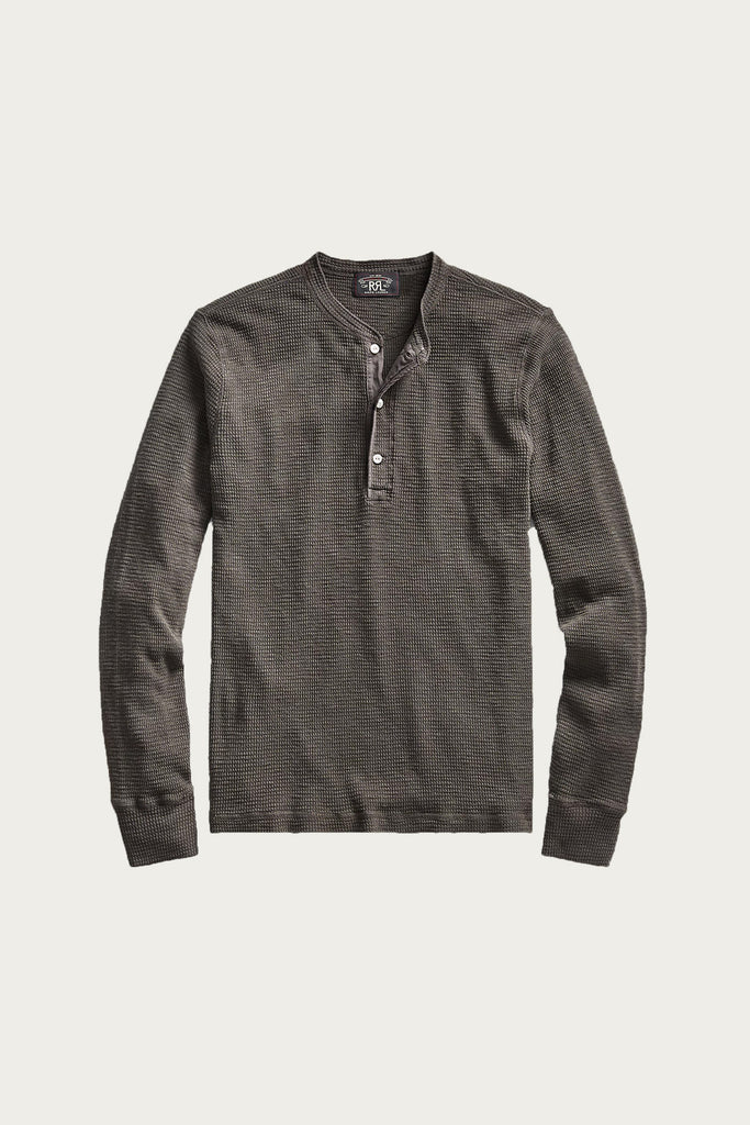 RRL - Waffle-Knit Henley Shirt - Faded Black Canvas - Canoe Club