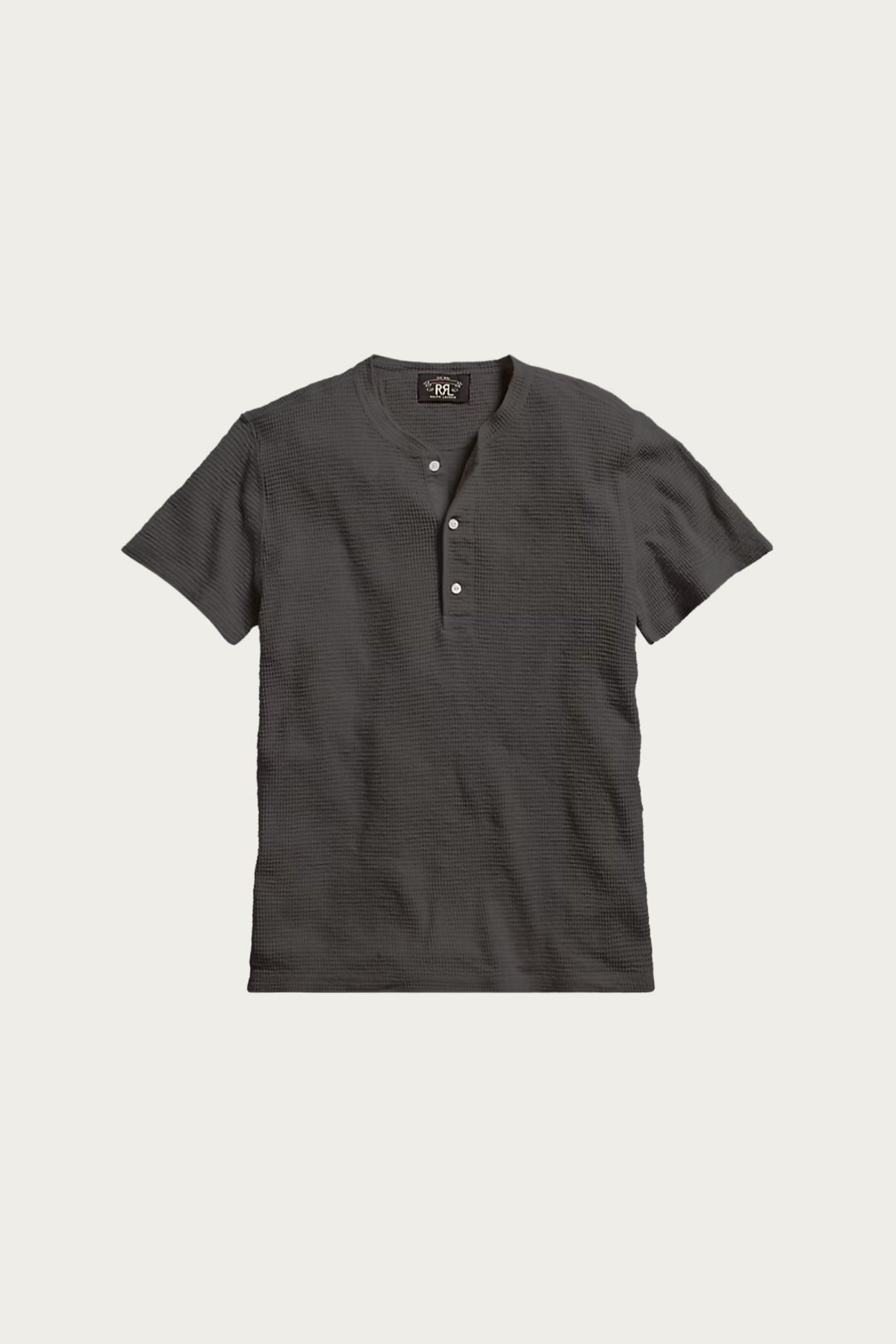 RRL - Waffle Knit Shortsleeve Henley Shirt - Black - Canoe Club