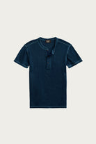 RRL - Waffle Knit Shortsleeve Henley Shirt - Rinsed Blue Indigo - Canoe Club