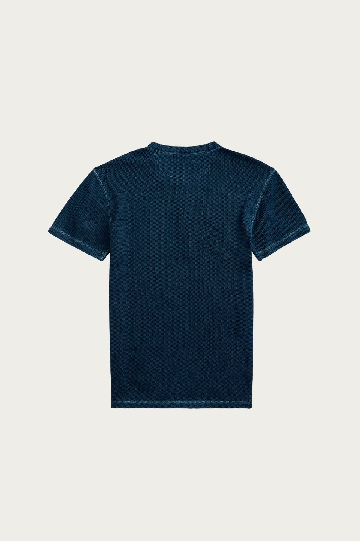 RRL - Waffle Knit Shortsleeve Henley Shirt - Rinsed Blue Indigo - Canoe Club