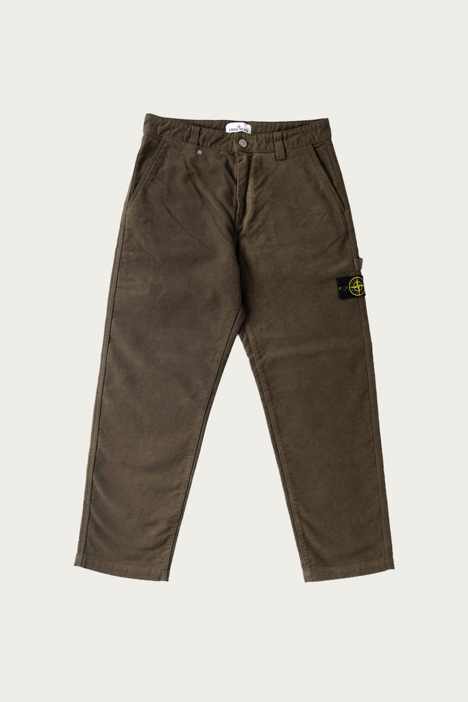 Stone Island - Loose Fit Cotton-Moleksin-TC Trousers - Olive - Canoe Club