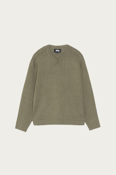 Stüssy Roll V Neck Sweater | Olive | Canoe Club